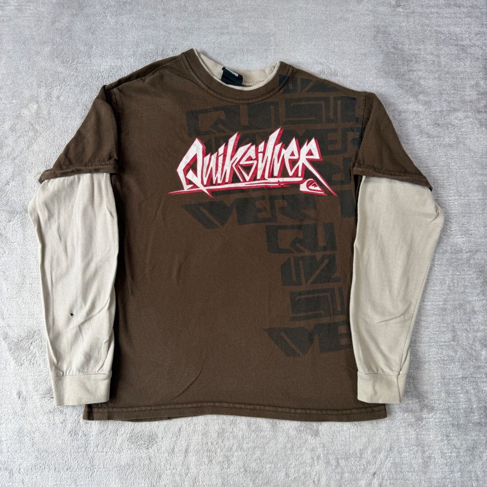 Quiksilver Shirt Youth Large Brown Tan Layered Skate Vintage Y2K Skate Surf